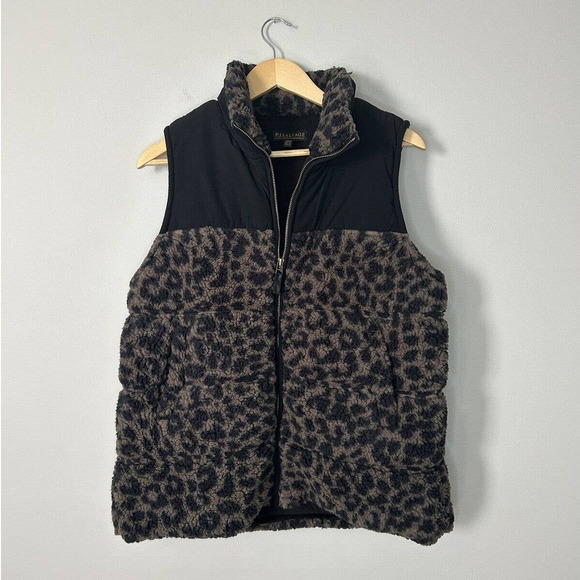 P.J. Salvage El Captain Women's Sherpa Vest Black Leopard Cheetah Print Size Med - Picture 2 of 6